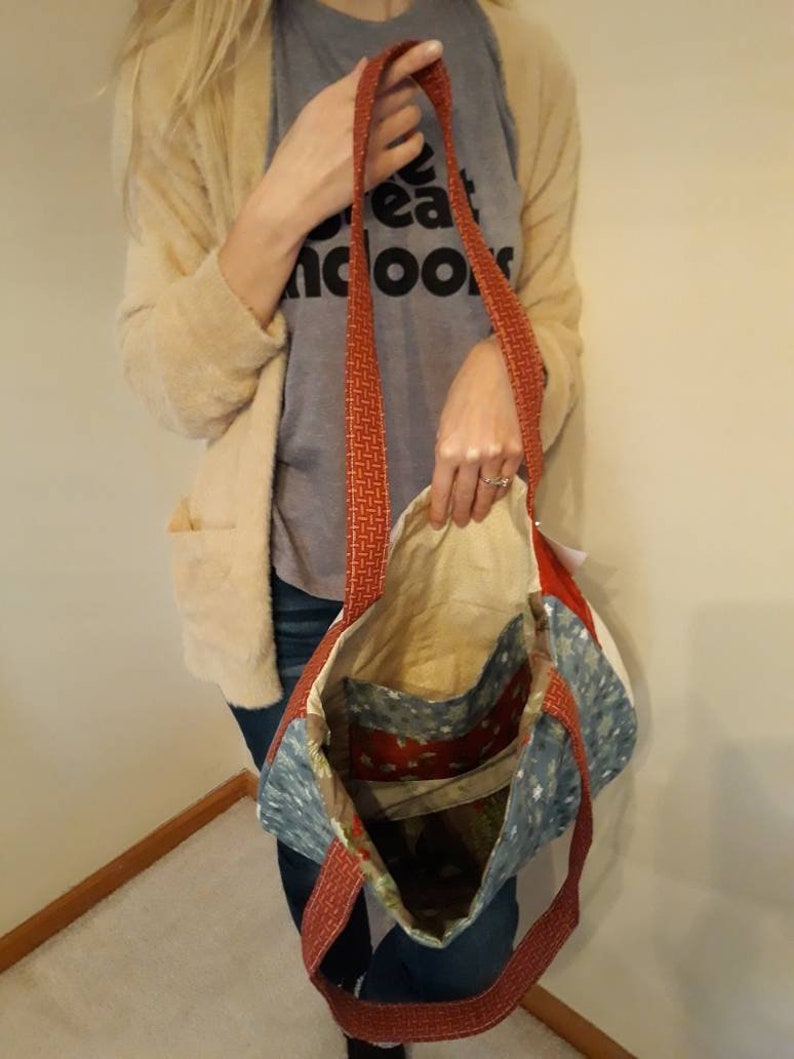 Quilted Tote Bag Christmas print Shopping bag Shoulder Bag with Pocket Up North Carry-on bag Book bag