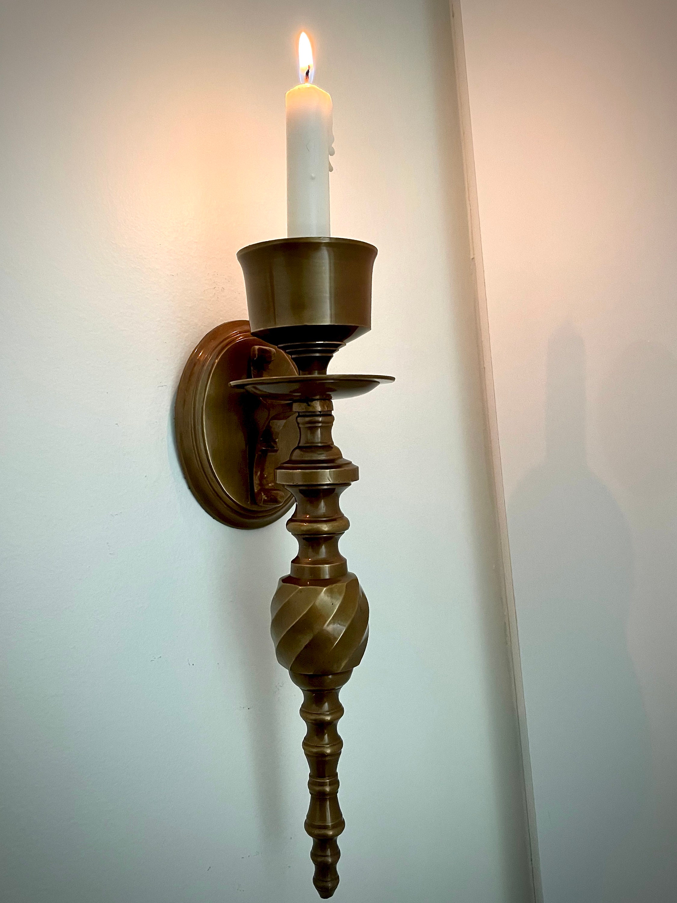 Vintage Brass Candlestick Wall Sconce Set of Two Etsy