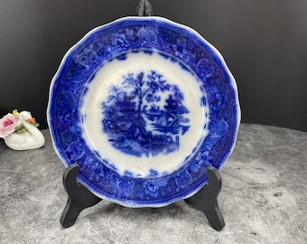 Antique Flow Blue Plate Shanghai Asian