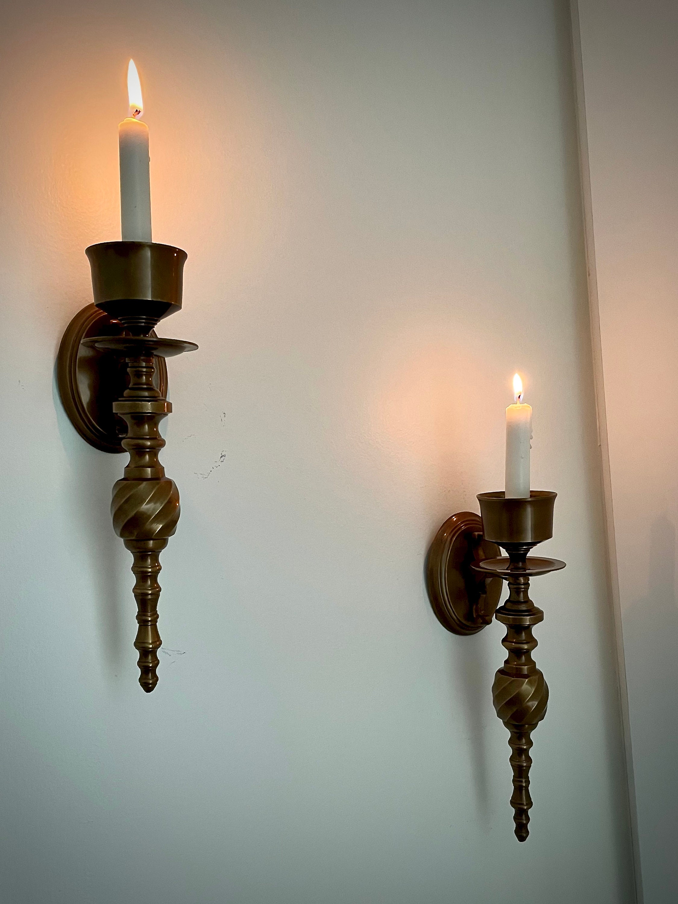 Vintage Brass Candlestick Wall Sconce Set of Two Etsy
