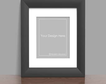 Dark Frame With Matte On Grey Wall Wood Table Etsy