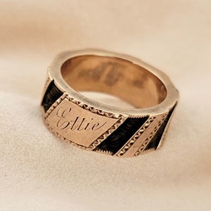 Antique Victorian 14k Rose Gold Mourning Ring Featuring the Name “Ettie”