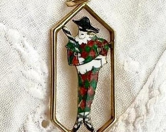 RARE Harlequin Pendant Antique. 18k French enamel charm Pierrot