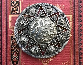 Antique Arabic? Pendant Brooch in Silver. 1800s pin writing quote engraved collectible Islam Hebrew statement necklace zen large heavy old