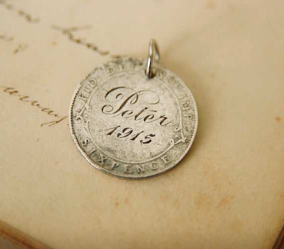 Antique Love Token Silver Engraved with "Peter 19… - image 1