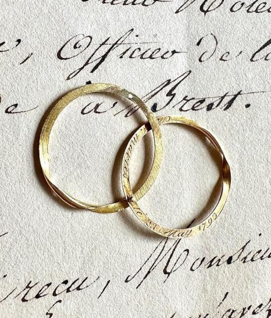 Anillo Gimmel de la década de Rara alianza de boda francesa