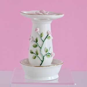 Vintage Porcelain Toothbrush Stand With Raised Pink Roses/Vintage Bathroom Accessories