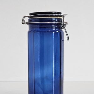 Vintage Cobalt Blue Glass Canister~Tall Blue Canister With Hinged Lid-Vintage Glass Pasta Canister