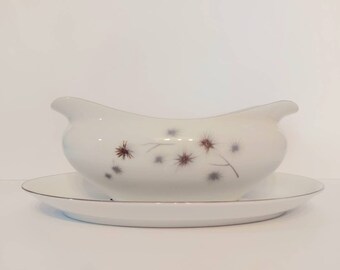 Platinum Starburst Gravy Boat/Vintage Platinum Starburst Serveware/Vintage Platinum Starburst Table Ware