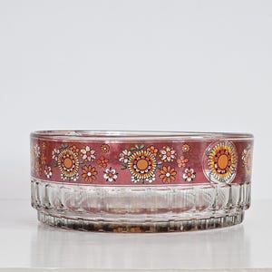Vintage Italian Glass Serving Bowl/1970&#39;s Italian Floral Glass Fruit Bowl