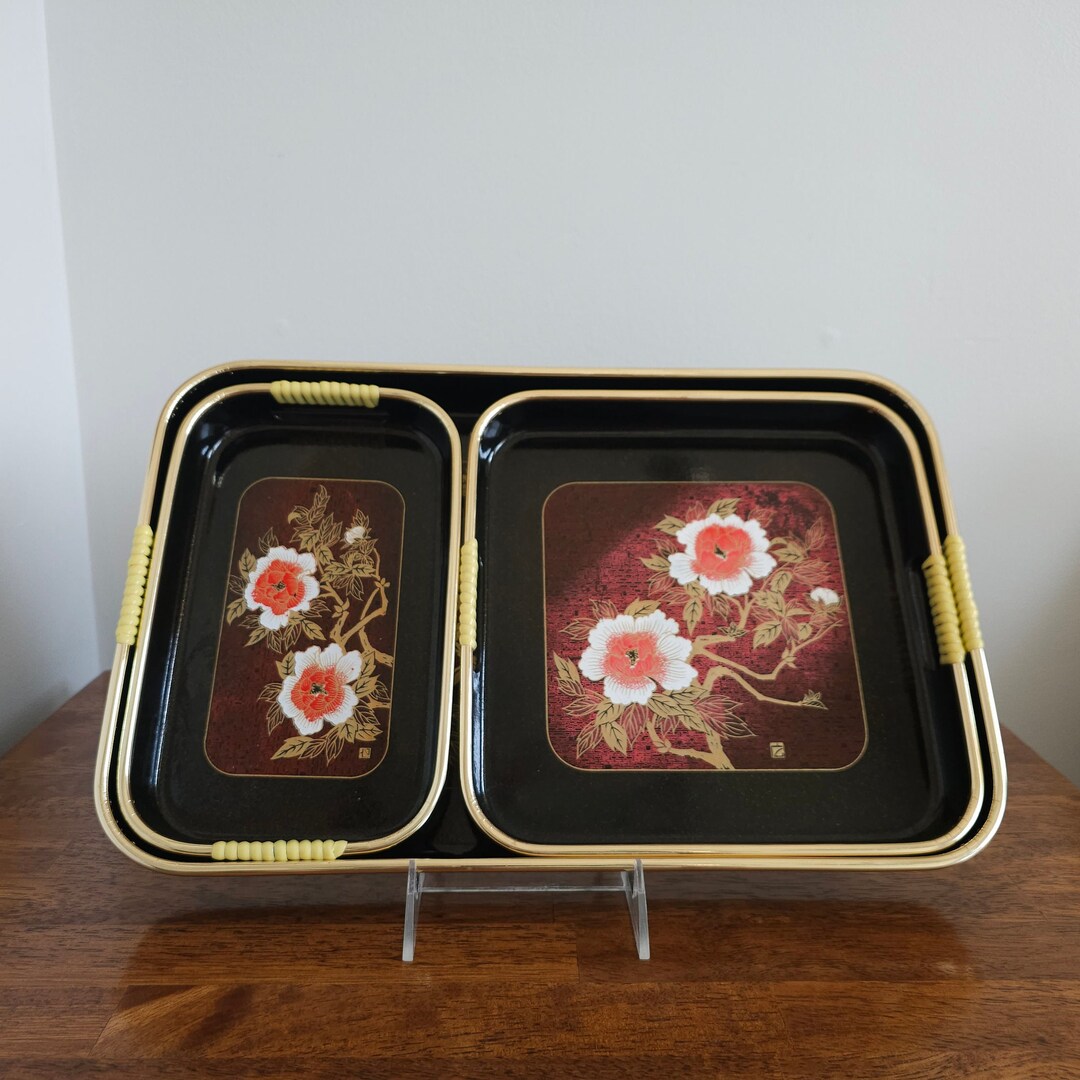 Vintage Japanese Serving Tray Set/vintage 3 Piece Laquerware Plastic Etsy