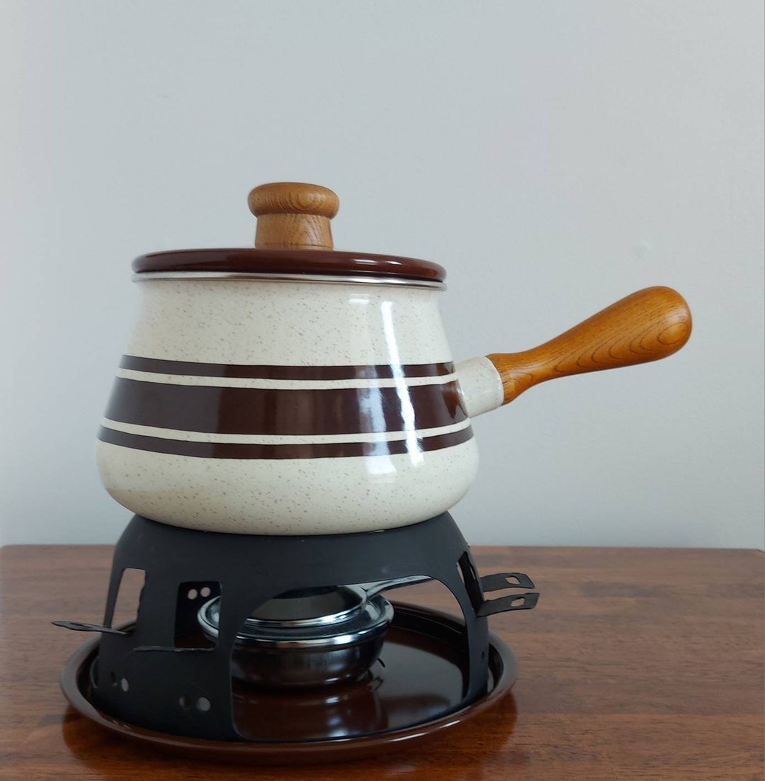 Vintage Fondue Set/vintage Brown Striped Fondue Pot/1970's Etsy