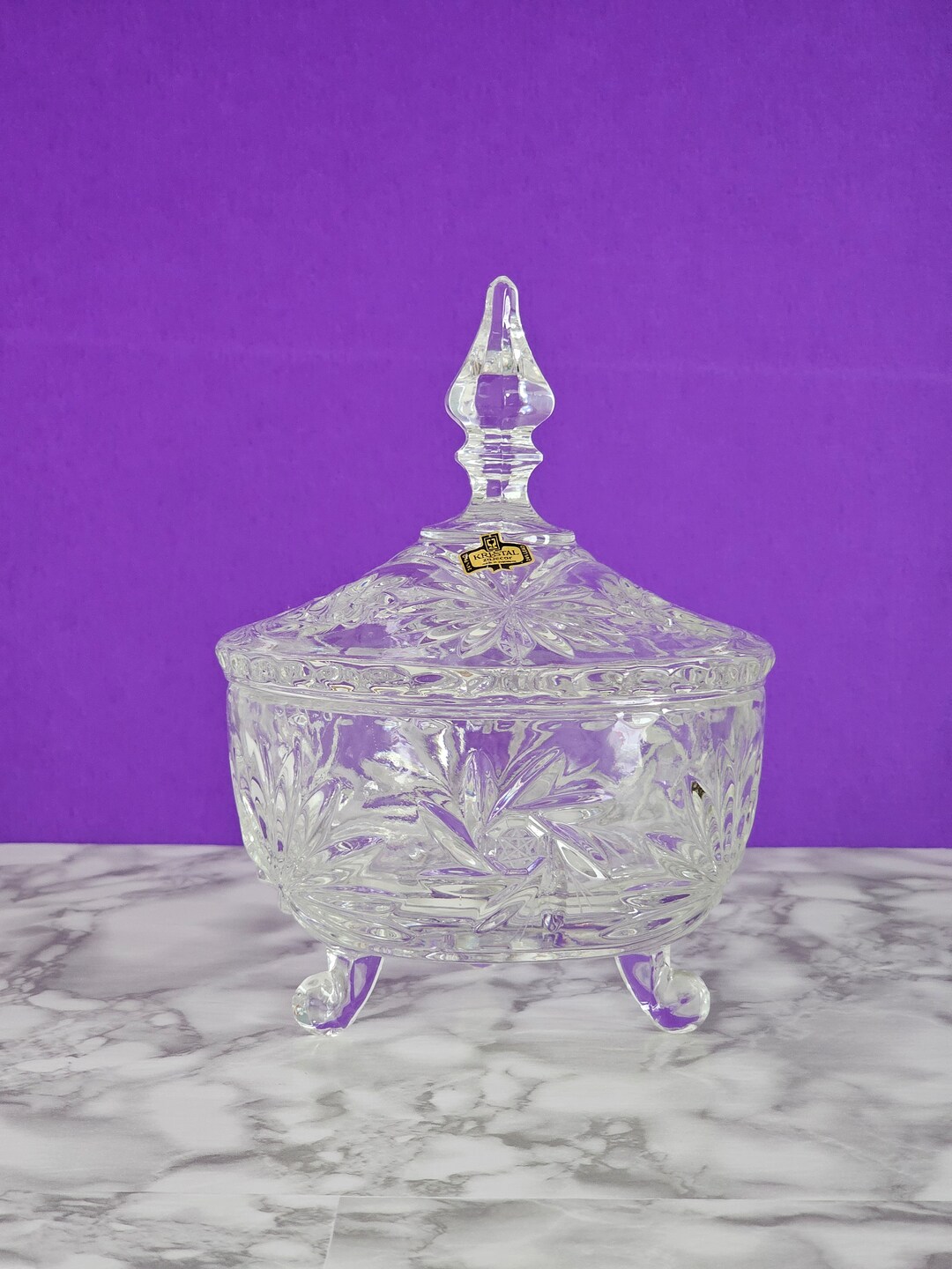 Vintage Zajecar Kristal Candy Dish With Lid/large Vintage Crystal Bowl