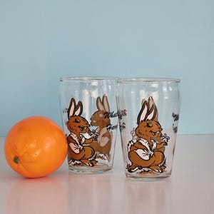 Vintage Juice Glasses With Bunnies, What's Up Harry Juice Glasses, Vintage Dominion Glass Juice Glasses