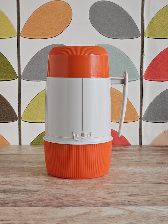 Vintage Thermos Brand Hot Cold Insulated Food Jar, Orange and Tan