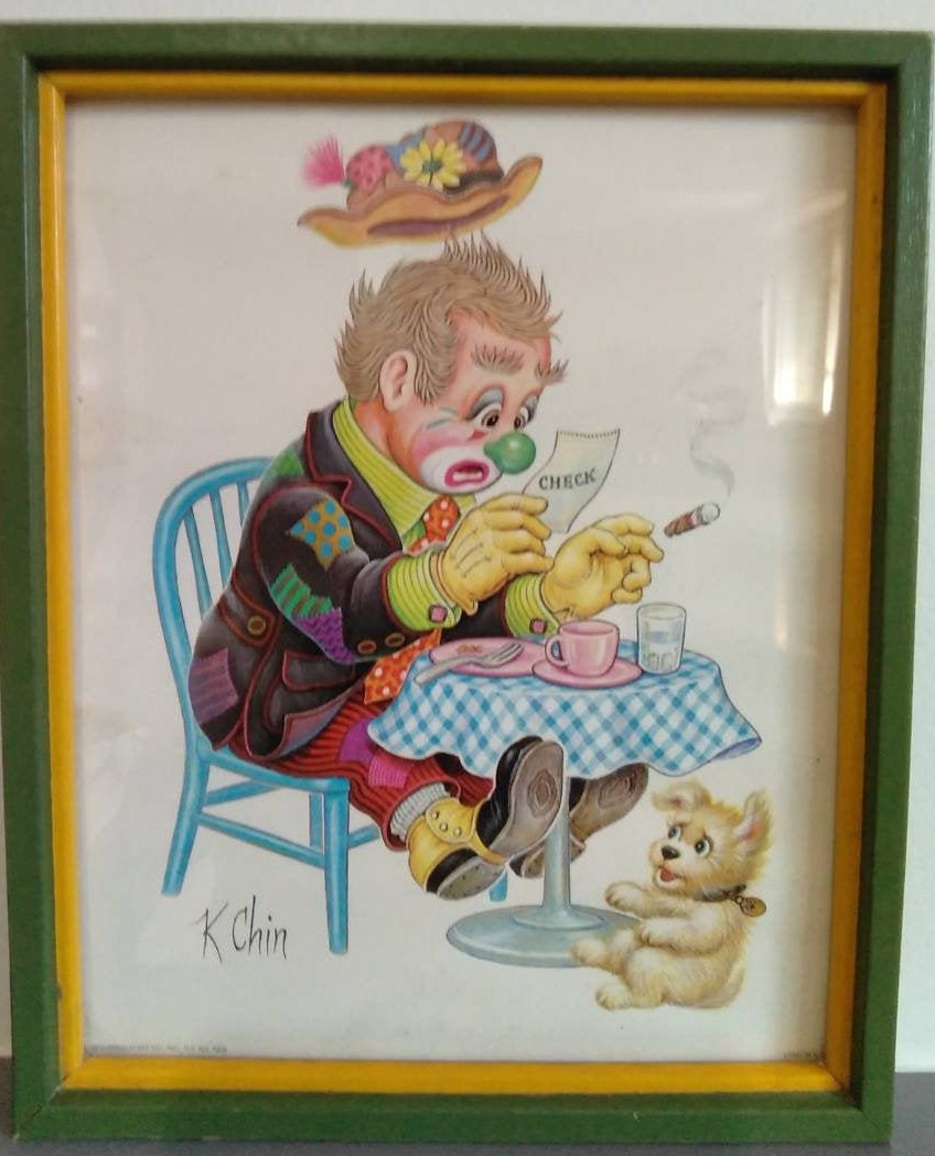 Cokkun Vich コックン・ヴィッチ「花」現代アート 額入り絵画 Vintage K Chin Hobo Art/vintage Clown Hobo Series Wall Art