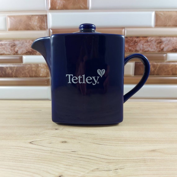 Vintage Tetley Teapot/vintage Square Deep Blue Teapot/tetley Etsy