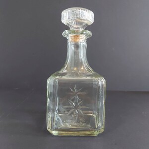 Vintage Cut Glass Liquor Decanter, 1970s Square Decanter/Vintage Barware