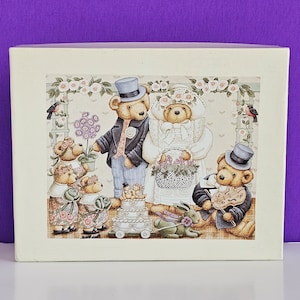 Cartes de voeux vierges Langs Teddys le jour du mariage vintage par Nita Showers/Cartes de correspondance vierges gaufrées en lin vintage et enveloppes en lin français