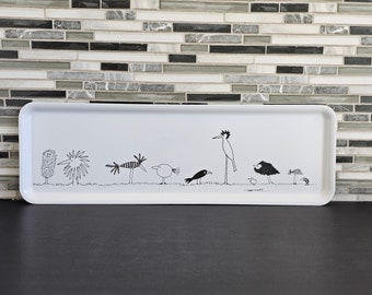 Ikea Melamine Tray Wth Black Line Drawn Birds By Olle Eksell/Ikea Onskedrom Kooky Bird Melamine Tray