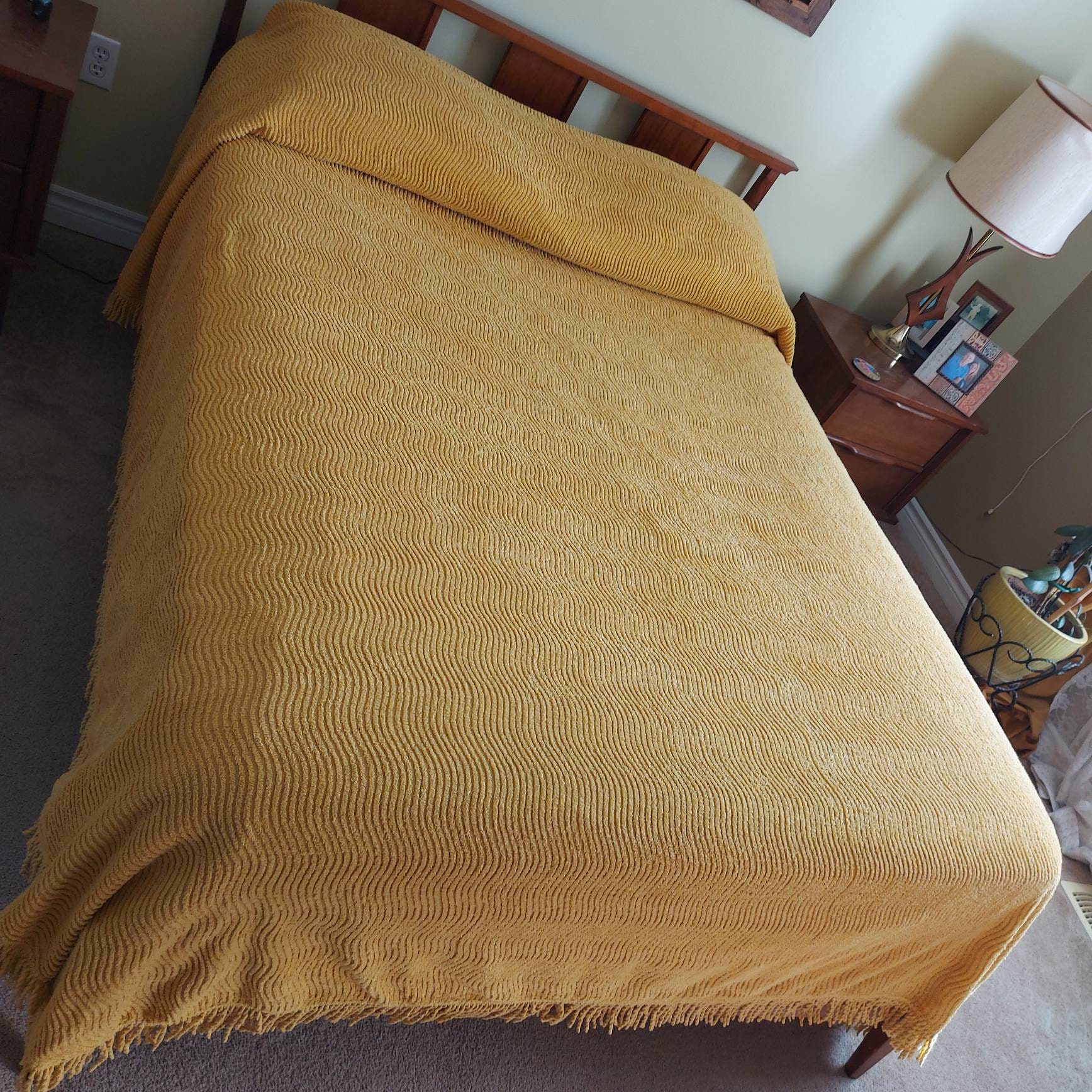 Vintage Gold Chenille Bedspread/vintage Double Bed Blanket/mid Etsy