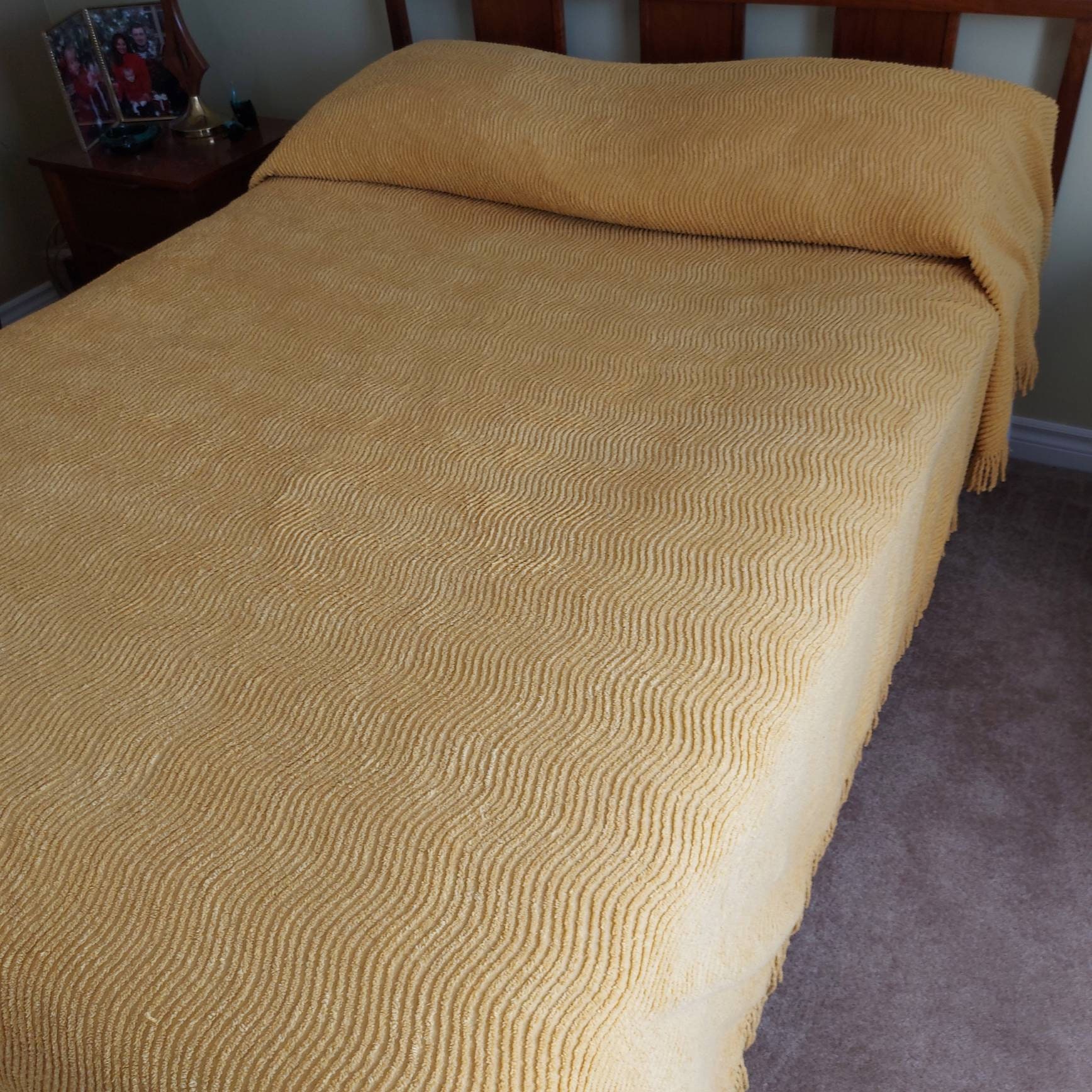 Vintage Gold Chenille Bedspread/vintage Double Bed Blanket/mid Etsy