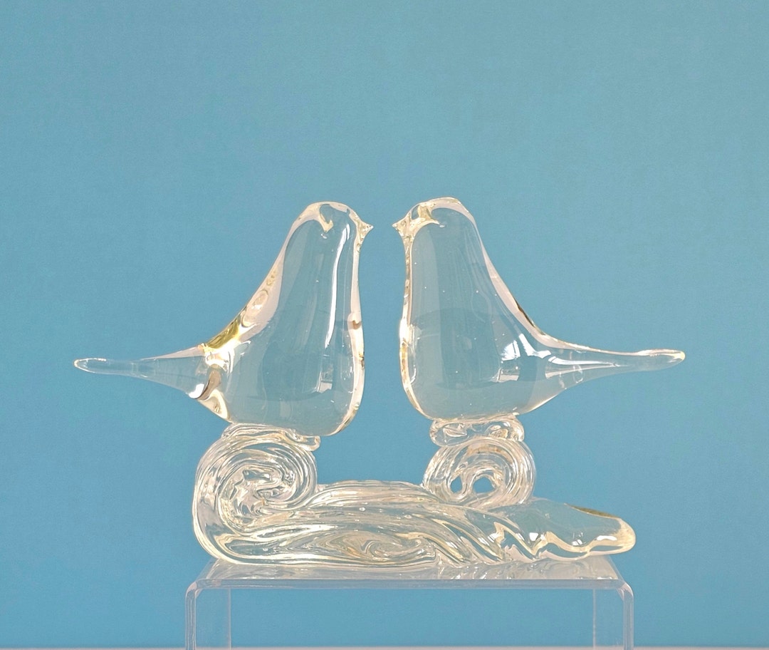 Vintage Clear Glass Love Birds Figurine Paperweight/vintage Glass Birds