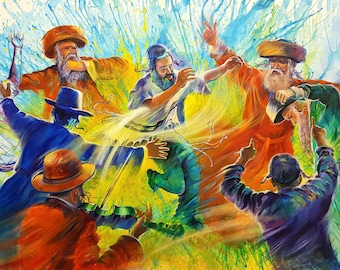 Jewish Dance Modern Abstract Contemporary Jewish Artwork that shouts joy on Canvas for Wall Home Decor by Alex Levin, Giclée