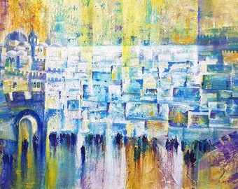 Praying with you, Oh Jerusalem Painting Modern Abstract Contemporary Jewish Artwork available as print on Canvas, Made in Israel by A. Levin