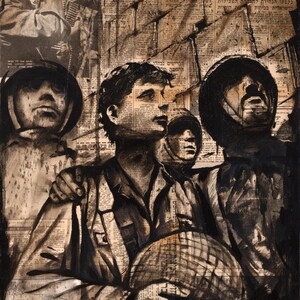 Tzanhanim By The Kotel - 1967, Painting on Vintage Israeli Newspapers, Print on Canvas and Metal, Print on Canvas and Metal by Alex Levin