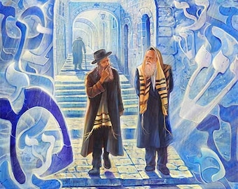 Tzfat Safed city of Kabbalah Light Modern Abstract Contemporary Jewish Artwork on Canvas for Wall Home Decor by Alex Levin, Made in Israel