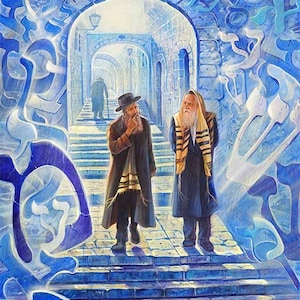 Tzfat Safed city of Kabbalah Light Modern Abstract Contemporary Jewish Artwork on Canvas for Wall Home Decor by Alex Levin, Made in Israel