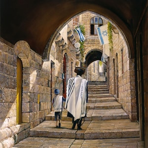 Sabbath At The Jewish Quarter In Jerusalem, Fine Art Poster, Size 20x30, 24x36 or 32x48 inches