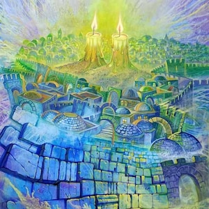 Two Temples Two Flames of Jerusalem History Abstract Modern Jerusalem Original Painting that comes in print on Canvas or Metal, Israel