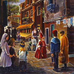 Purim Celebration. Jewish Painting Judaica Fine Art, Giclée