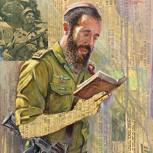 Sons Of Israel, Painting on Vintage Israeli Newspapers, Print on Canvas and Metal, Print on Canvas and Metal by Alex Levin, Giclée