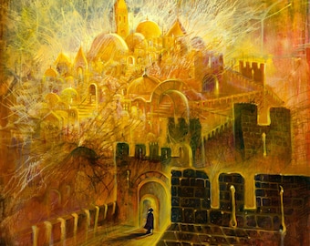 Jerusalem, the place chosen by God Modern Abstract Contemporary Jewish Painting available as print on Canvas or Metal, Judaic Fine Art