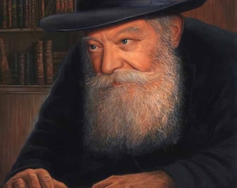 The Lubavitcher Rebbe, Rabbi Menachem Mendel Schneerson Original Painting of the Rebbe available as print on Canvas and Metal by Alex Levin