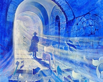 Mystique gust of Kabbalah in Tzfat-Safed, Abstract Contemporary Jewish painting on Canvas for Wall Home Decor by Alex Levin, Made is Israel