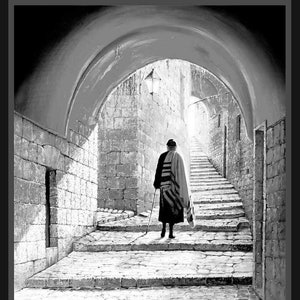 To the light Modern Jerusalem Contemporary Jewish Artwork on Canvas for Wall Home Decor by A. Levin, Giclée. Framed and ready to hang