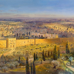 Holy Jerusalem Original Oil on Canvas Painting that comes in print on Canvas and Metal Fine Art & Prints Made in Israel by Artist Alex Levin