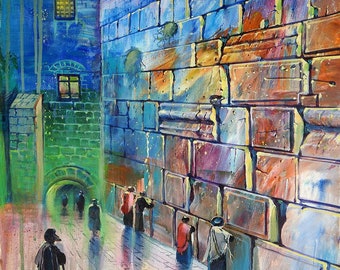 Rainy Morning By The Western Wall Original Painting Modern Abstract Contemporary Jewish Artwork available as print on Canvas, Made in Israel