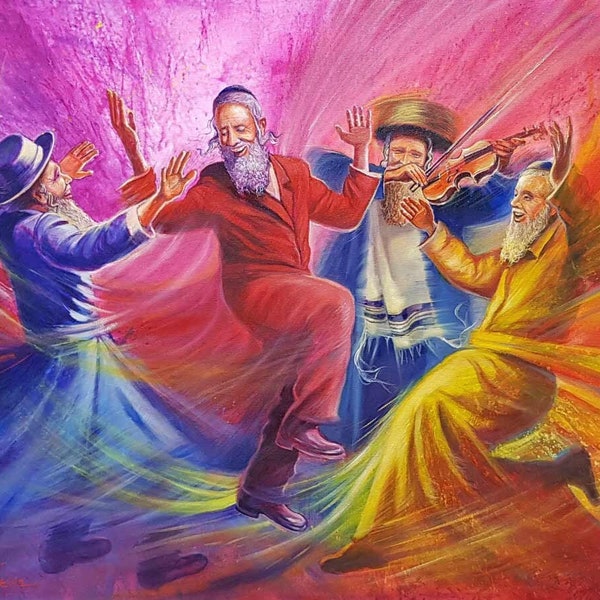 Seele der jüdischen Musik und Tanz Abstrakte zeitgenössische jüdische Malerei auf Leinwand für Wand-Wohnkultur von Alex Levin, Made is Israel, Giclée