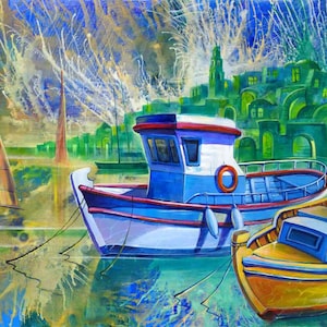 Morning in Old Jaffa Port. Painting of Tel Aviv - Jaffa by Alex Levin, Giclée