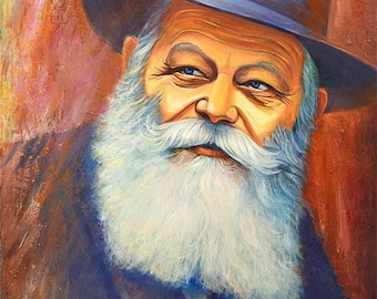 Abstract Lubavitcher Rebbe Portrait – Alex Levin Hasidic Art (Canvas, Metal, Acrylic)