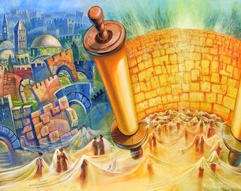 Torah Scroll Jerusalem Art by Alex Levin – Framed Canvas, Metal, Acrylic Glass