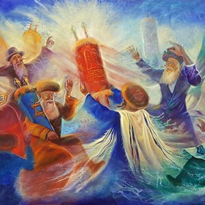 Simchat-Tora-Feier – Judaica-Kunst zum Thema Tora, Leinwanddruck mit Rahmen, Metalldruck oder Acrylglas