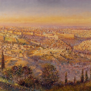 Jerusalem of Gold Original Painting Modern Abstract Contemporary Jewish Artwork available as print on Canvas or Metal, Made in Israel