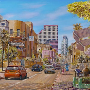 Shiny Happy People Of Tel Aviv. Painting of Tel Aviv by Alex Levin, Giclée