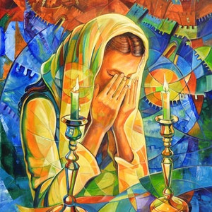 Woman Honoring The Shabbat, Fine Art Poster, Size 30x20, 36x24 or 48x32 inches